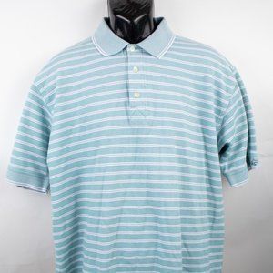 Greg Norman Men's XL Polo Striped Sea Blue 100% Cotton